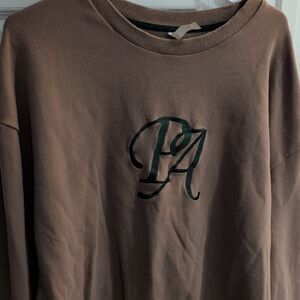 P'tula Brown Crewneck Sweater with Green Embroidery